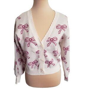 Willow And Wind Sweater Women's Medium Button Up Cardigan Beige Bows